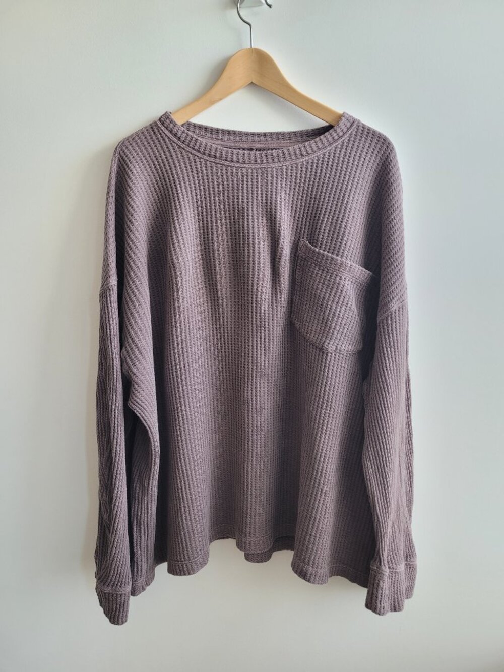 Free People We the Free Dusty Plum Waffle Texture Long-Sleeved Shirt-Large